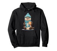 Winterlicher Otter mit Mütze, Schal und Becher Illustration Pullover Hoodie