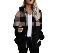 Wintermäntel Damen Sale, Angebote Des Tages Heute Deal, Damen Wintermantel Schwarz Damen /Winter Karierte Karierte Farblich Passende Hoodie Reißverschlussjacke Lange Weste Damen, Fashion Sale Damen