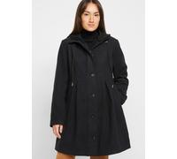 Wintermantel BONPRIX "Mantel mit Kapuze und Bundfalten, A-Linie", Damen, Gr. 46, schwarz, Obermaterial: 88% Polyester, 10% Viskose, 2% Elasthan. Futter: 100% Polyester, A-Linie, Mäntel Wintermantel, a