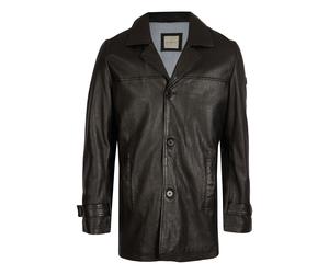 Wintermantel BUGATTI "BUPAOLO", Herren, Gr. 48, schwarz, Obermaterial: 100% Lammleder LEL. Futter: 50% Baumwolle CO. 50% Polyester PES., uni, slim fit, V-Ausschnitt, Mäntel Wintermantel, mit Reverskra