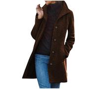 Wintermantel Damen Elegant Wollmantel Lang Trenchcoat Langarm Revers Winterjacke Windbreaker Einreihe Strickjacke Jacke Einfarbig Winter Übergangsjacke Warme Wolljacke Mantel Windjacke Große Größen