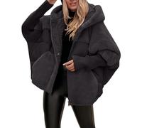 Wintermantel Damen Lang Muster Women's Hooded Long Sleeved Patchwork Winter Casual Coat Damen Kurzmantel Wolle (Black, XXXL)