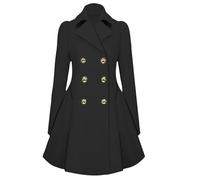 Wintermantel Damen Lang -Trenchcoat Damen Winter Gothic Mantel Herbst Zweireihig Revers Parka Übergangsjacke Langarm Softshellmantel Elegant Winterjacke mit Taschen A-Linie Jacken für Frauen