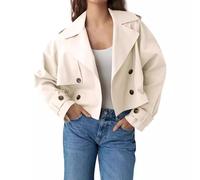 Wintermantel Damen Warm einfarbige -Kurzjacke, modische Zweireiher-Langarm-Freizeitjacke Damen Winterjacke Lang Lange Winterjacke Damen (Beige, L)