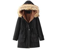 Wintermantel Damen Warm Gefütterter Winterjacke mit Kapuze Fleece Parka Teddyfleece Mäntel Zipper Winterparka Mittlere, Winddichte Baumwolle Kapuzenmantel Frauen Outdoor Übergangsjacke Mit Taschen