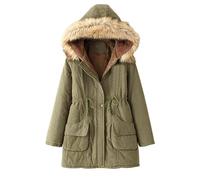 Wintermantel Damen Warm Gefütterter Winterjacke mit Kapuze Fleece Parka Teddyfleece Mäntel Zipper Winterparka Mittlere, Winddichte Baumwolle Kapuzenmantel Frauen Outdoor Übergangsjacke Mit Taschen