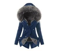Wintermantel Damen Warm,Wintermantel Damen Warm Dicker Winterparka Mit Fellkapuze Fell Kapuze Outdoor Jacke Mantel Oversized Für Winter,Damen Thermomantel,Damen Parka Gefüttert,F Dark Blue,Xxl