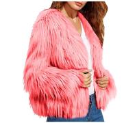 Wintermantel für Damen, weicher Kunstfell-Cardigan einfarbig, warme Jacke, zotteliger Übermantel, lockere Langarm-Oberbekleidung, hot pink, 3XL