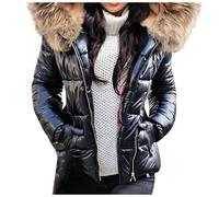 Wintermantel Glänzende Winter Steppjacke Daunenmantel mit Pelzkragen Warm Puffer Jacke Frauen Kurz Parka Outdoor Mehrere Farben XXL Brown