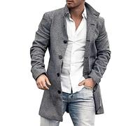 Wintermantel Herren Lang -Winterjacke Herren Parka Trenchcoat Winter Jacke Winterparka Knöpfen Mantel Grau Wollmantel Übergangsjacke Softshelljacke Wolle Business Anzugjacken für Männer