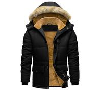 Wintermantel Herren Warm Gefütterte Winterjacke Winddichter Parka Übergangsjacke Outdoor Arbeitsjacke mit Abnehmbarer Kapuze und Verstellbarem Taillenkordelzug Dicke Hemdjacke Bomberjacke Sport Jacke