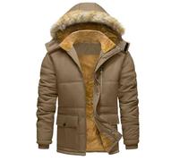 Wintermantel Herren Warm Gefütterte Winterjacke Winddichter Parka Übergangsjacke Outdoor Arbeitsjacke mit Abnehmbarer Kapuze und Verstellbarem Taillenkordelzug Dicke Hemdjacke Bomberjacke Sport Jacke