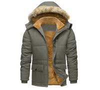 Wintermantel Herren Warm Gefütterte Winterjacke Winddichter Parka Übergangsjacke Outdoor Arbeitsjacke mit Abnehmbarer Kapuze und Verstellbarem Taillenkordelzug Dicke Hemdjacke Bomberjacke Sport Jacke