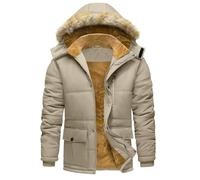 Wintermantel Herren Warm Gefütterte Winterjacke Winddichter Parka Übergangsjacke Outdoor Arbeitsjacke mit Abnehmbarer Kapuze und Verstellbarem Taillenkordelzug Dicke Hemdjacke Bomberjacke Sport Jacke