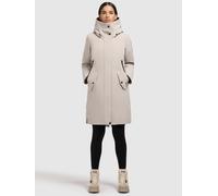 Wintermantel KHUJO "CHARLYN4", Damen, Gr. S, beige (hellbeige), Web, 100% Polyester, unifarben, regular fit ca. Mitte Oberschenkel, eingesetzt elastischer Bund mit Windstopper, Mäntel Wintermantel (51