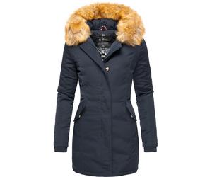 Wintermantel MARIKOO "Karmaa", Damen, Gr. XL (42), blau (navy), Obermaterial: 100% Polyester. Futter: 100% Polyester. Wattierung: 100% Polyester. Ärmelfutter: 100% Polyester. Kunstfell: 90% Polyacryl,
