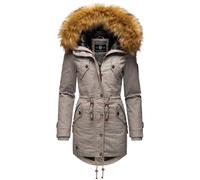 Wintermantel MARIKOO "La Viva Prc", Damen, Gr. XS (34), grau (hellgrau), Oberstoff: 100% Baumwolle, Futter: 100% Polyester, Wattierung: 100% Polyester, Ärmelfutter: 100% Polyester, Kunstpelz: 90% Poly