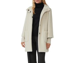 Wintermantel S.OLIVER BLACK LABEL, Damen, Gr. 42, beige, Web, Obermaterial: 63% Polyamid, 37% Polyester. Futter: 100% Polyester, unifarben, lässig geschnitten Po-bedeckend, Rundhals, Bündchen, Mäntel 