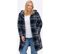 Wintermantel SHEEGO, Damen, Gr. 52, tiefblau, eisblau, kariert, 90% Polyester, 10% Wolle, kariert, Mäntel Wintermantel (24190730-52) tiefblau, eisblau, kariert