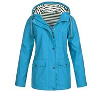 Wintermantel Solide Regenjacke für Damen, Übergröße, wasserabweisend, mit Kapuze, winddicht, lockerer Mantel für den Außenbereich Jacke Damen Übergangsjacke Winterparka Damen Warm (Sky Blue, M)