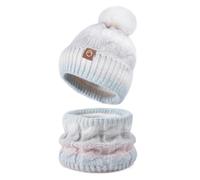 Wintermütze Damen Wintermütze Damen Mütze Schal Set Warme Bommelmütze Farbverlauf Unisex One Size Dehnbare Strickmütze für Winter Alltag Geschenk One Size White
