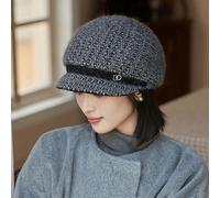 Wintermütze für Damen, Strickmütze mit Fleece, Kunstkaninchenfell, Strickmütze, Wintermode, warme Strickmütze