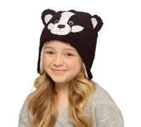 Wintermütze für Kinder, Jungen, Mädchen, Unisex, Tiermotiv, mit 3D-Ohren, Schwarzer Dachs, 6-9 Years