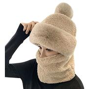 Wintermütze Mütze mit Mundschutz Damen, Winddichter Mützenschal Balaclava Mütze Damen Winter Warme Gestrickte Beanie Chunky Kabel Strickmütze mit Pompom Fleecefutter Dicke Bommelmütze für Frauen