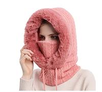 Wintermütze Mütze mit Mundschutz Damen, Winddichter Mützenschal Balaclava Mütze Damen Winter Warme Gestrickte Beanie Chunky Kabel Strickmütze mit Pompom Fleecefutter Dicke Bommelmütze für Frauen