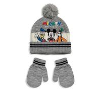 Wintermütze und Handschuhe Disney Mickey Mouse mit Bommel für Kinder 5580, grau, 44