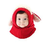 Wintermütze- und Schal-Set, niedlich mit Ohrenklappen und Ohren, aus Wollstrick, für Kinder von 6-36 Monaten, Weihnachtsgeschenk für Kinder von 6 -36 Monaten
