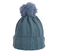Wintermütze warm gefüttert mit Kunstfell Bommel-Mütze Fleece-Futter Strick-Mütze Beanie Damen Herren One-Size Blau