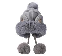 Wintermützen, niedliche Strickmütze, russische Häkelmütze aus Fell, lässige Beanies mit Bommel, warme, flauschige Schneemütze, Trappermütze,