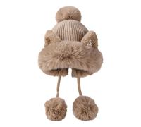 Wintermützen, niedliche Strickmütze, russische Häkelmütze aus Fell, lässige Beanies mit Bommel, warme, flauschige Schneemütze, Trappermütze,