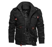 Winterparka Herren Fleece Gefüttert Winterjacke mit Viele Taschen Kapuze Warm Winter Mantel Übergangsjacke Militär Jacke (Black, XL)