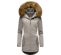 Wintermantel MARIKOO "Sanakoo" Gr. XXL (44), grau (hellgrau) Damen Mäntel Wintermäntel schicker Kurzmantel mit Kunstfellkapuze (75915702-XXL)