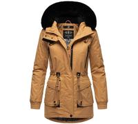 Navahoo Damen Winterjacke Wintermantel Baumwoll-Parka mit abnehmbarem Kunstfell Olessaa Camel Gr. M