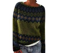 Winterpullover Damen Langarm Norweger-Pullover Wolle Original Warme Strickpullover Vintage Damenpullover Winter Elegant Grobstrickpullover Mit Aufdruck Pulli Große Größen Wollpulli Wollpullover