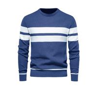 Winterpullover Herren Pullover Rundhals Gestreifter Kontrast Pullover Männer Basic Strickpullover Freizeitpullover Klassischer Langarmshirt Sweater Slim Fit 2025 (6,XXL)