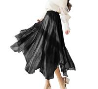 Winterrock Damen, Damen Rock Eleganter Langer Satinrock für Damen Herbst 2025 hoher Bund ausgestellter A-Linien-Midirock mit hoher Taille ideal für Cocktailpartys und Hochzeiten