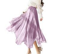 Winterrock Damen, Damen Rock Eleganter Langer Satinrock für Damen Herbst 2025 hoher Bund ausgestellter A-Linien-Midirock mit hoher Taille ideal für Cocktailpartys und Hochzeiten