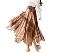 Winterrock Damen, Damen Rock Eleganter Langer Satinrock für Damen Herbst 2025 hoher Bund ausgestellter A-Linien-Midirock mit hoher Taille ideal für Cocktailpartys und Hochzeiten