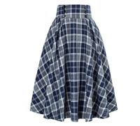 Winterrock Damen Kurz Vintage Hohe Taille Rock Damen Stylisch A-Linie Winterrock Damen Knielang Warm Plaid Wool Skirts Elastische Taille Wollrock Damen Winter Bequem Karierter Faltenrock Swing Rock