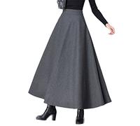 Winterrock für Damen, Wolle, modisch, hohe Taille, Basic, Wollröcke, lässig, dick, warm, Grau (86 cm) lang, 40