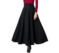 Winterrock für Damen, Wolle, modisch, hohe Taille, Basic, Wollröcke, lässig, dick, warm, Schwarz (86 cm) lang., 48