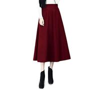 Winterrock für Damen, Wolle, modisch, hohe Taille, Basic, Wollröcke, lässig, dick, warm, Weinrot (76 cm) Mid, 52