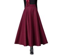 Winterrock für Damen, Wolle, modisch, hohe Taille, Basic, Wollröcke, lässig, dick, warm, Weinrot (86 cm) lang., 36