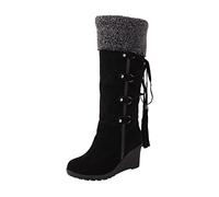 Winterstiefel Damen Gefüttert, Boots Braun Outdoor Herbst Hoch Schlupfstiefel Schneeboots Schneestiefel Winter Absatz Moonboots