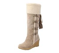 Winterstiefel Damen Gefüttert, Boots Braun Outdoor Herbst Hoch Schlupfstiefel Schneeboots Schneestiefel Winter Absatz Moonboots