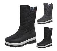 Winterstiefel Damen Gefüttert, Boots Winter Herbst Elegant Outdoor Schneeboots Moonboots Schwarz Absatz Warme Schneestiefel